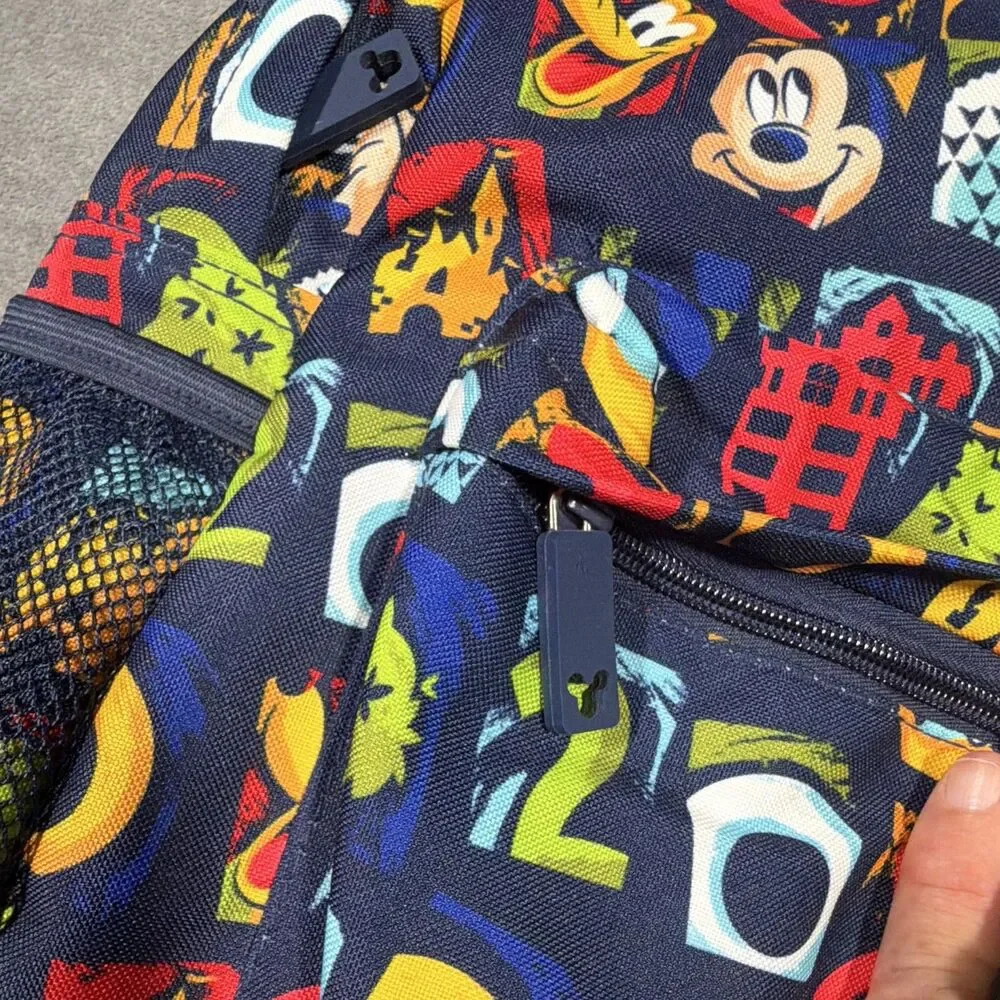 Disney Mickey Mouse Multicolor Graphic Print Medium Backpack Zip Mesh Pocket